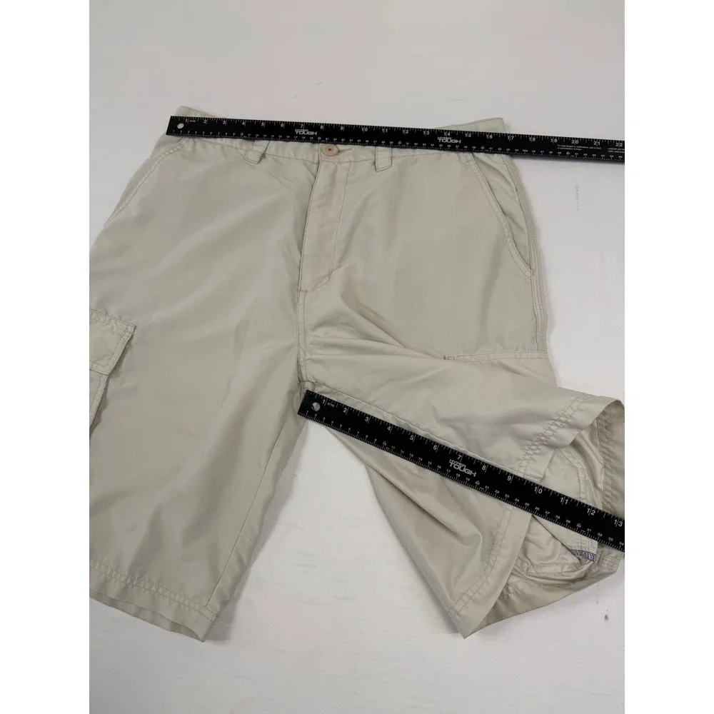 Y2K Quiksilver Mens Tan Cargo Shorts‎ Size 34 Beige Polyester Surf Utility